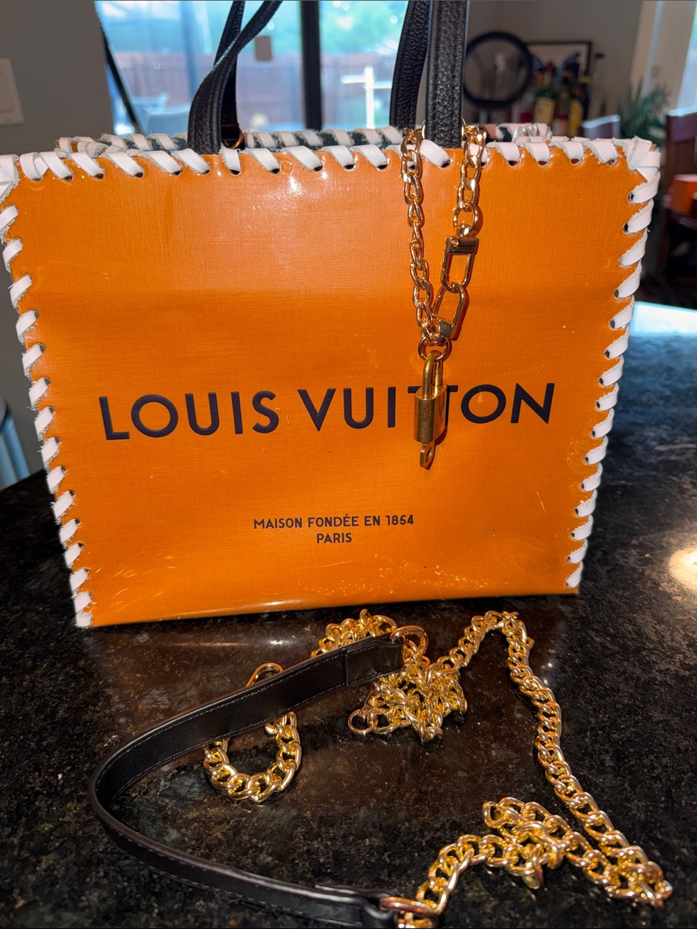 Iconic Louis Vuitton  Safran  Bag White Whipstitch and Chain #309 lock & key - Picture 3 of 9